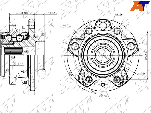 Ступичный узел Audi Q3 11-14 / Volkswagen Tiguan 06-11 (Справа=Слева / Спереди=сзади)