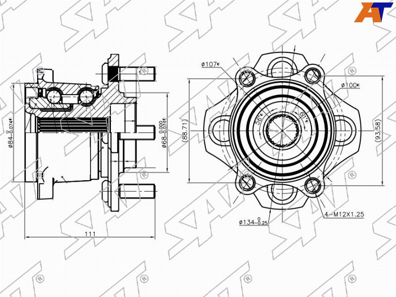 Ступичный узел Nissan Wingroad 05-18  / AD 06- (Справа=Слева / Сзади / 4WD)