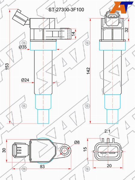 Катушка зажигания Hyundai ix35 09-15  / Santa Fe 05-21 D4FD;D4FE;D4HB;G4KA;G4KD;G4KE;G4KF;G4KH;G4KJ;G4NA;G4ND;G4NE;G4NG;G6DG