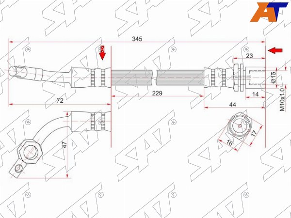 Шланг тормозной (Сзади / Слева / Диск) Toyota Land Cruiser (J80) 84-04  / Land Cruiser Prado (J70,J90) 87-02