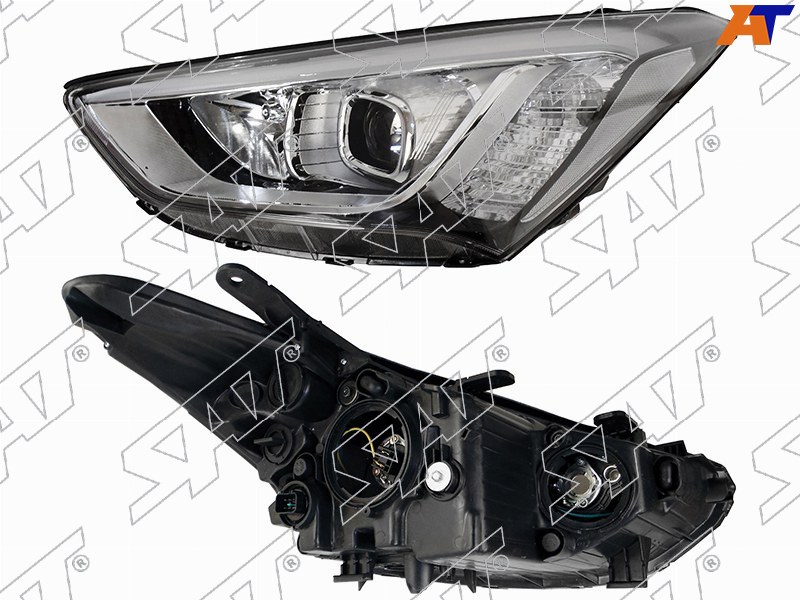 Фара Hyundai Santa Fe 12-15 / Grand Santa Fe 13-16 (Слева / Галоген / ДХО / С электрокорректором)