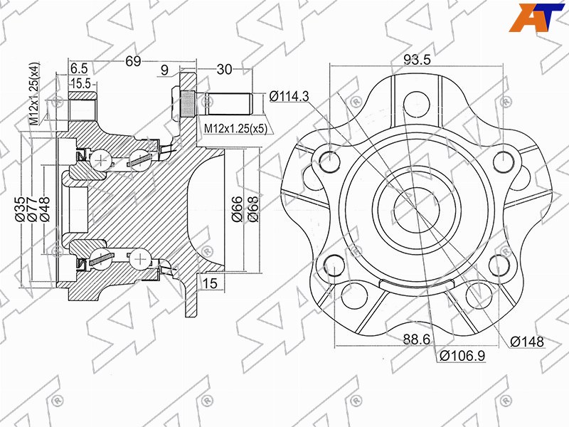 Ступичный узел Nissan Teana 03-08 / Altima 01-06 (Справа=Слева / Сзади)