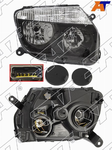 Фара Renault Duster 10-15 (Справа / Галоген / Ручная регулировка / Чёрная)