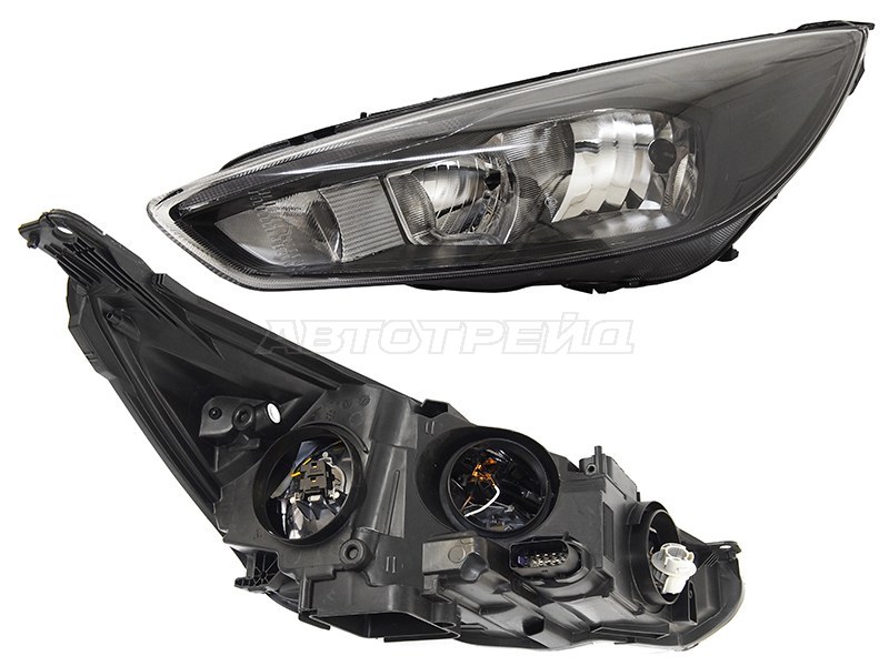 Фара Ford Focus 14-19 (Слева / Галоген / ДХО / С электрокорректором / Чёрная)
